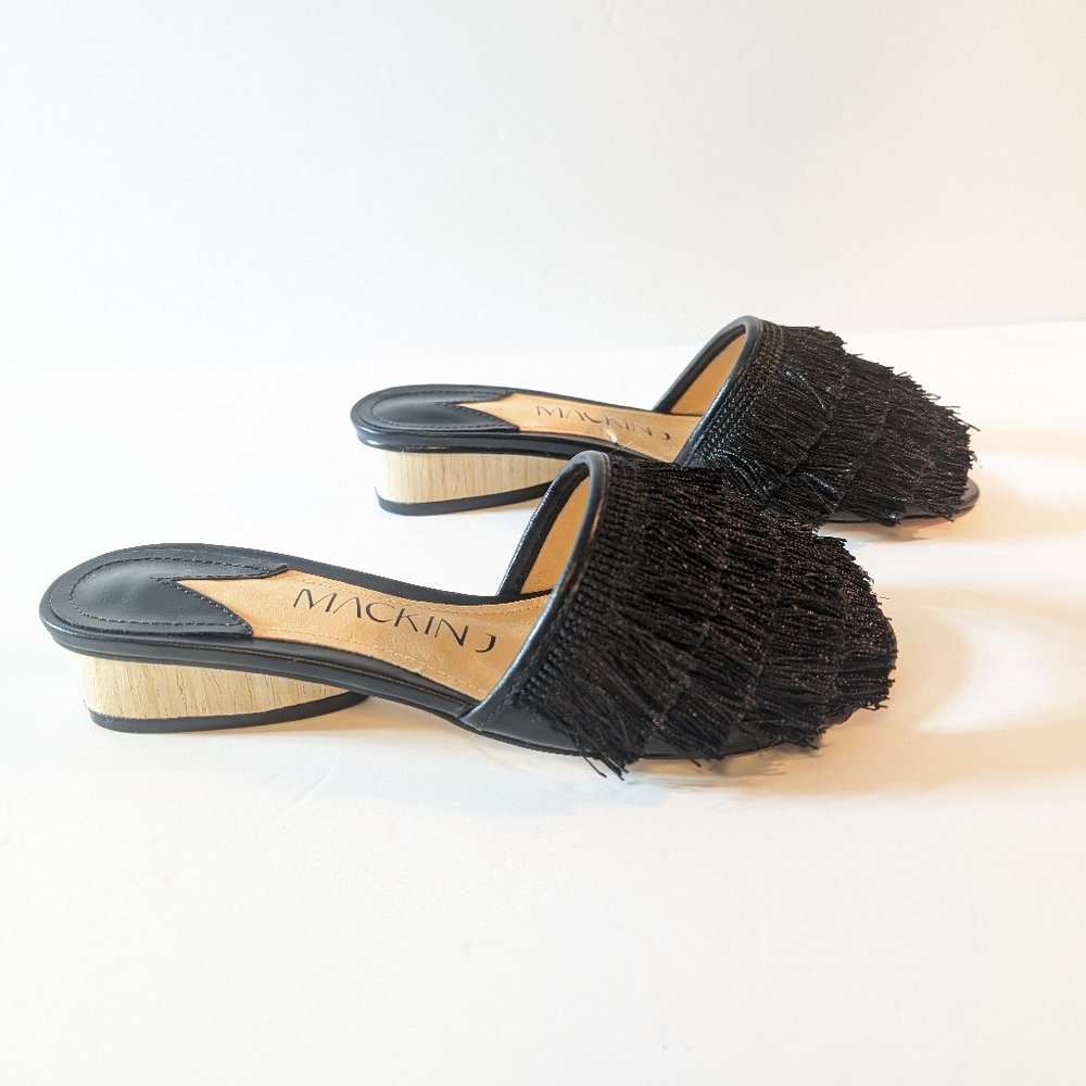 Mack J Black Fringe Slip On Mule Slipper